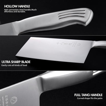 Meat Cleaver Set Chinese Style Patterns 7.09”&6.97" Chef Knife Stainless Steel Professional Kitchen Cleaver And Santoku Knife (Kitchen Knife Set 2 Pcs)