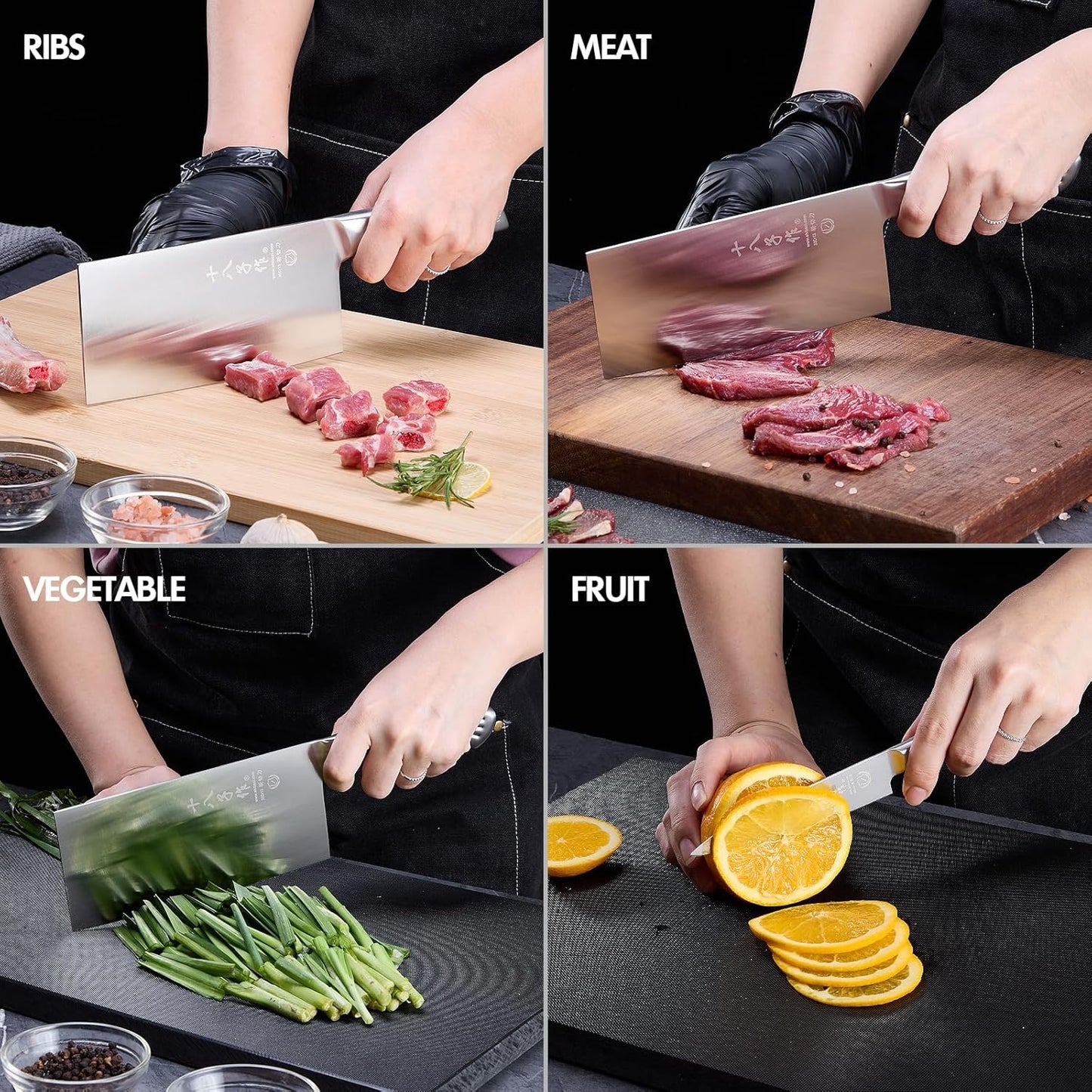 Meat Cleaver Set Chinese Style Patterns 7.09”&6.97" Chef Knife Stainless Steel Professional Kitchen Cleaver And Santoku Knife (Kitchen Knife Set 2 Pcs)