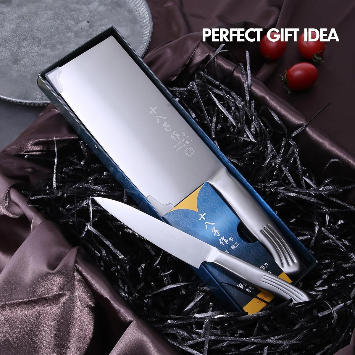 Meat Cleaver Set Chinese Style Patterns 7.09”&6.97" Chef Knife Stainless Steel Professional Kitchen Cleaver And Santoku Knife (Kitchen Knife Set 2 Pcs)