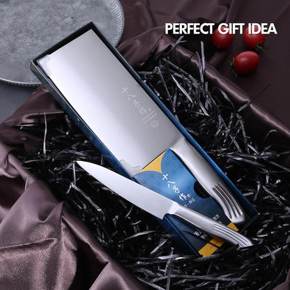 Meat Cleaver Set Chinese Style Patterns 7.09”&6.97" Chef Knife Stainless Steel Professional Kitchen Cleaver And Santoku Knife (Kitchen Knife Set 2 Pcs)