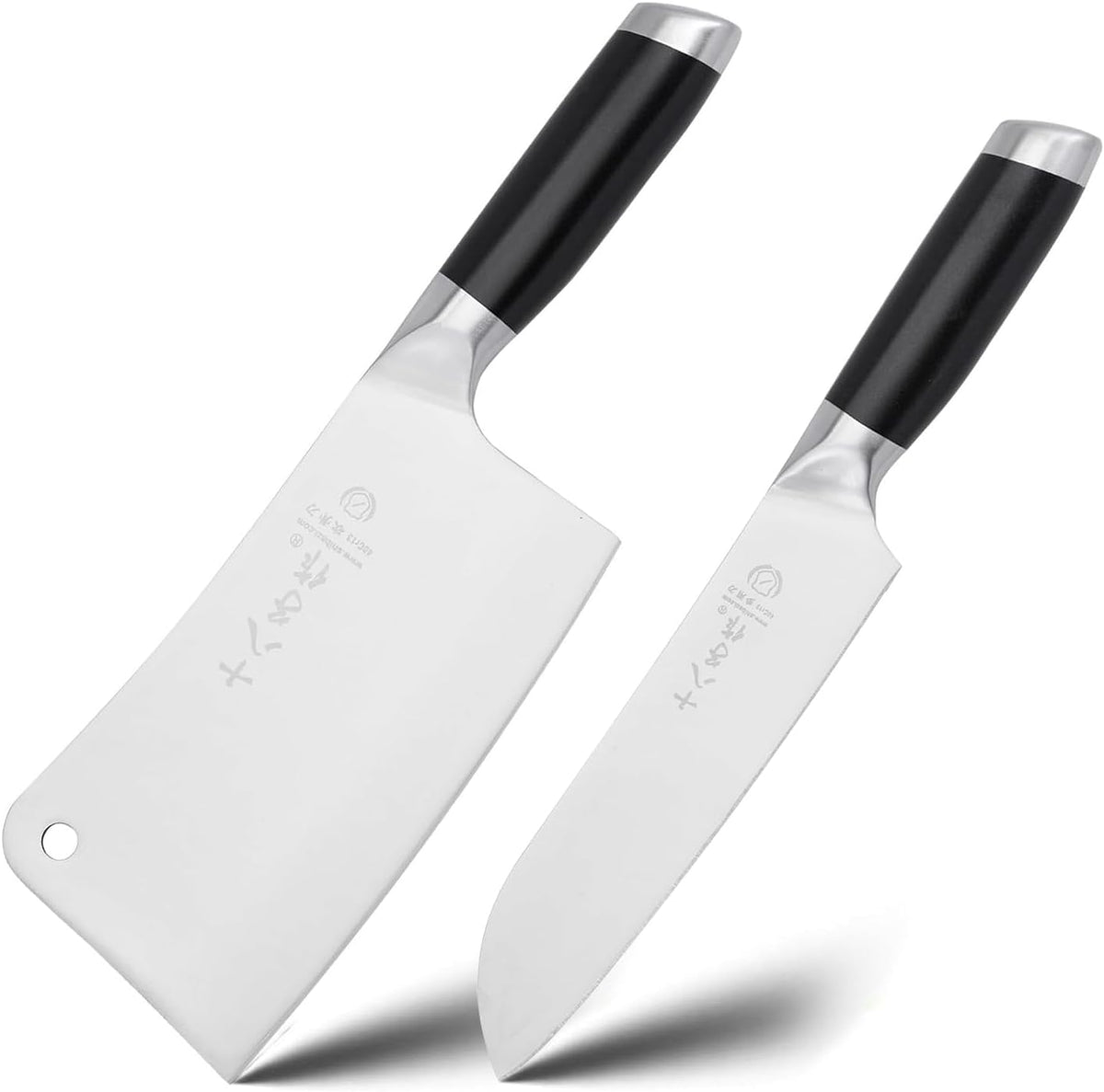 Meat Cleaver Set Chinese Style Patterns 7.09”&6.97" Chef Knife Stainless Steel Professional Kitchen Cleaver And Santoku Knife (Kitchen Knife Set 2 Pcs)