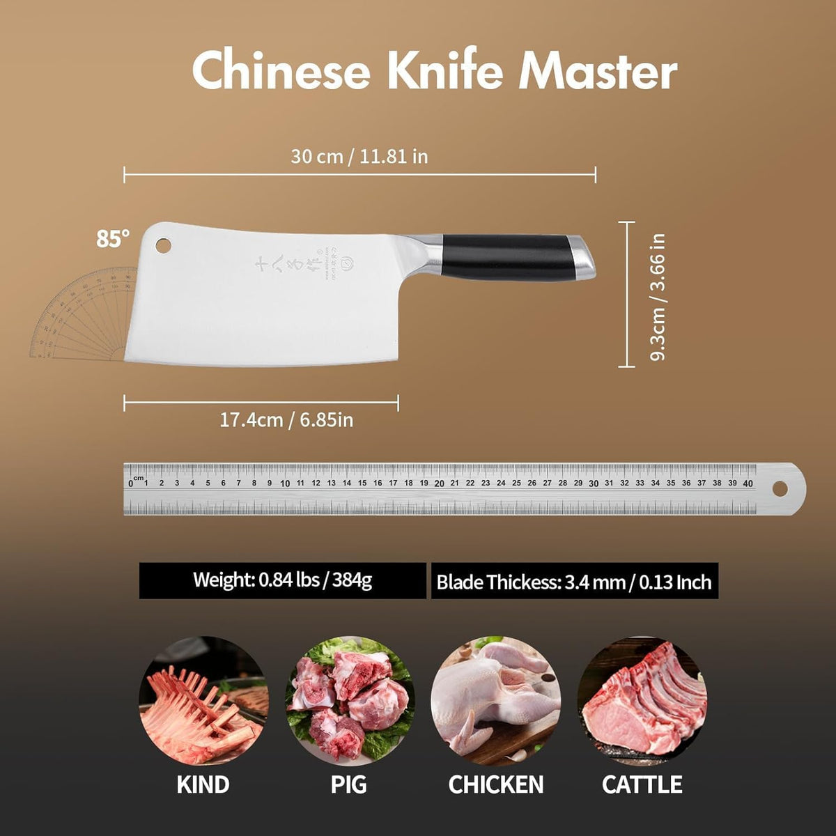 Meat Cleaver Set Chinese Style Patterns 7.09”&6.97" Chef Knife Stainless Steel Professional Kitchen Cleaver And Santoku Knife (Kitchen Knife Set 2 Pcs)