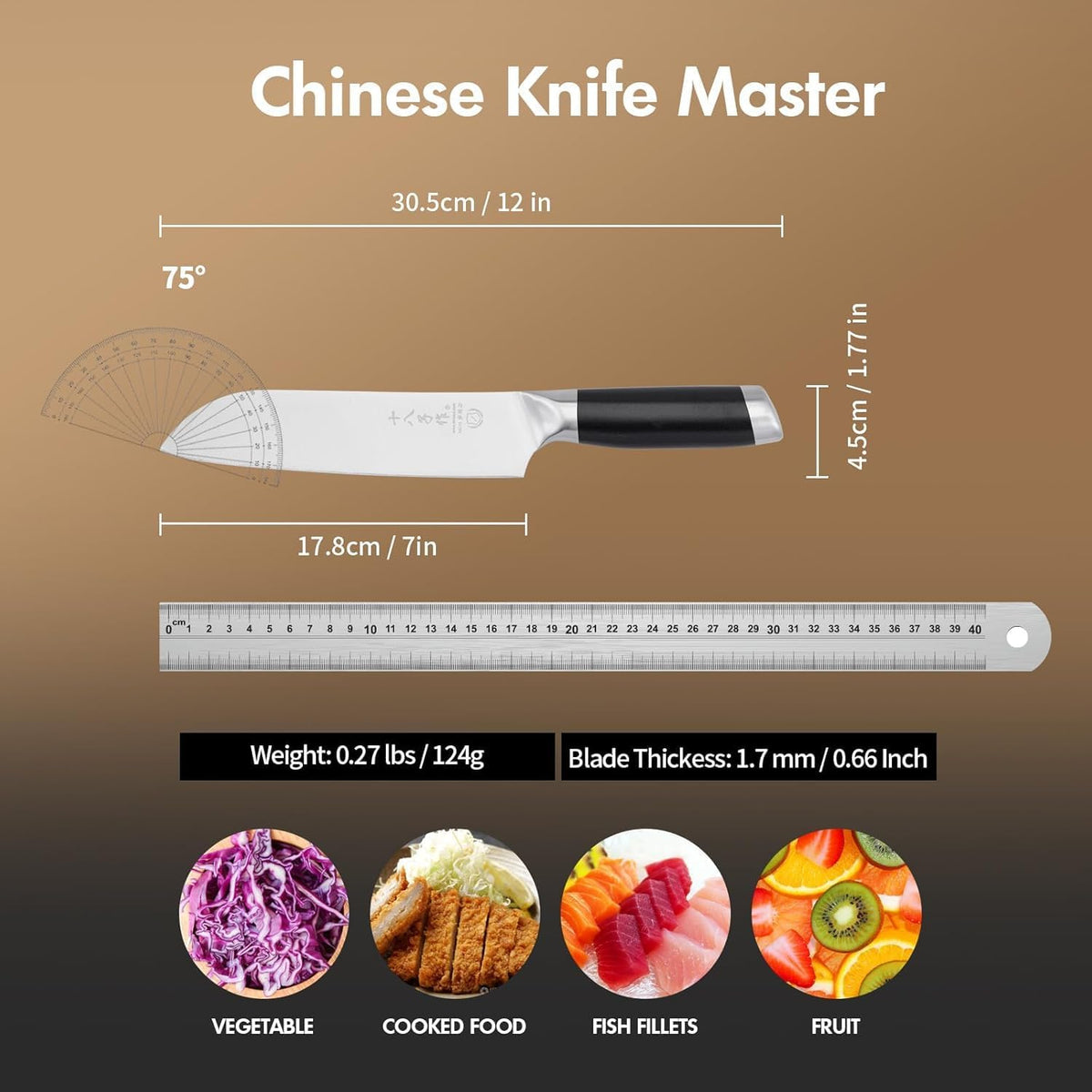 Meat Cleaver Set Chinese Style Patterns 7.09”&6.97" Chef Knife Stainless Steel Professional Kitchen Cleaver And Santoku Knife (Kitchen Knife Set 2 Pcs)