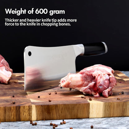 Meat Cleaver Set Chinese Style Patterns 7.09”&6.97" Chef Knife Stainless Steel Professional Kitchen Cleaver And Santoku Knife (Kitchen Knife Set 2 Pcs)