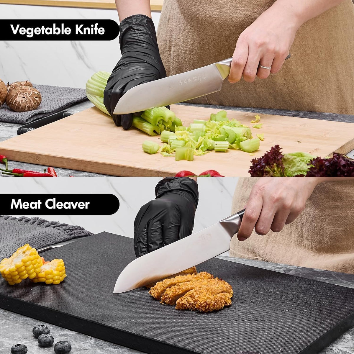 Meat Cleaver Set Chinese Style Patterns 7.09”&6.97" Chef Knife Stainless Steel Professional Kitchen Cleaver And Santoku Knife (Kitchen Knife Set 2 Pcs)