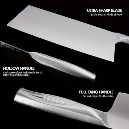 Meat Cleaver Set Chinese Style Patterns 7.09”&6.97" Chef Knife Stainless Steel Professional Kitchen Cleaver And Santoku Knife (Kitchen Knife Set 2 Pcs)