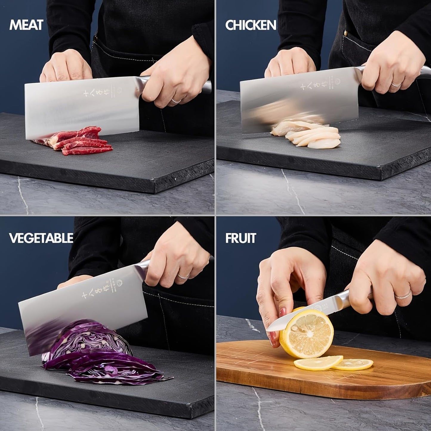 Meat Cleaver Set Chinese Style Patterns 7.09”&6.97" Chef Knife Stainless Steel Professional Kitchen Cleaver And Santoku Knife (Kitchen Knife Set 2 Pcs)