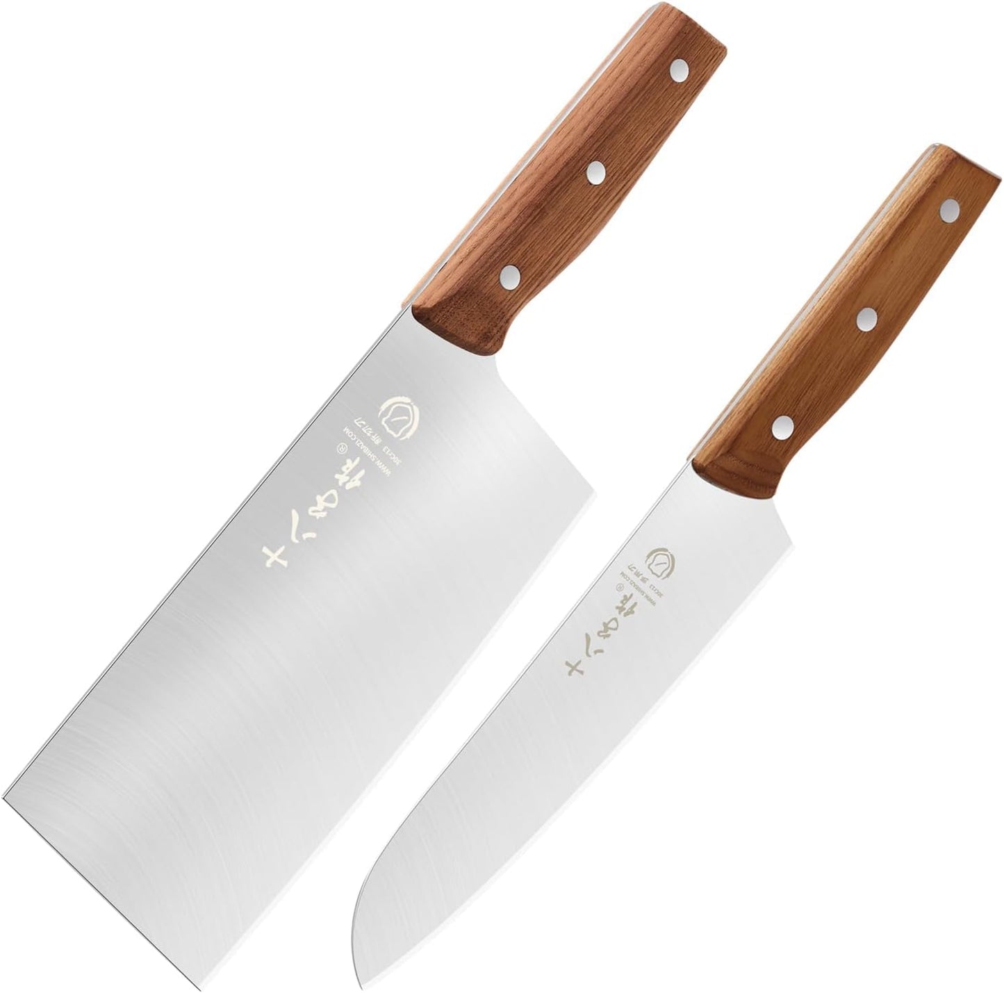 Meat Cleaver Set Chinese Style Patterns 7.09”&6.97" Chef Knife Stainless Steel Professional Kitchen Cleaver And Santoku Knife (Kitchen Knife Set 2 Pcs)