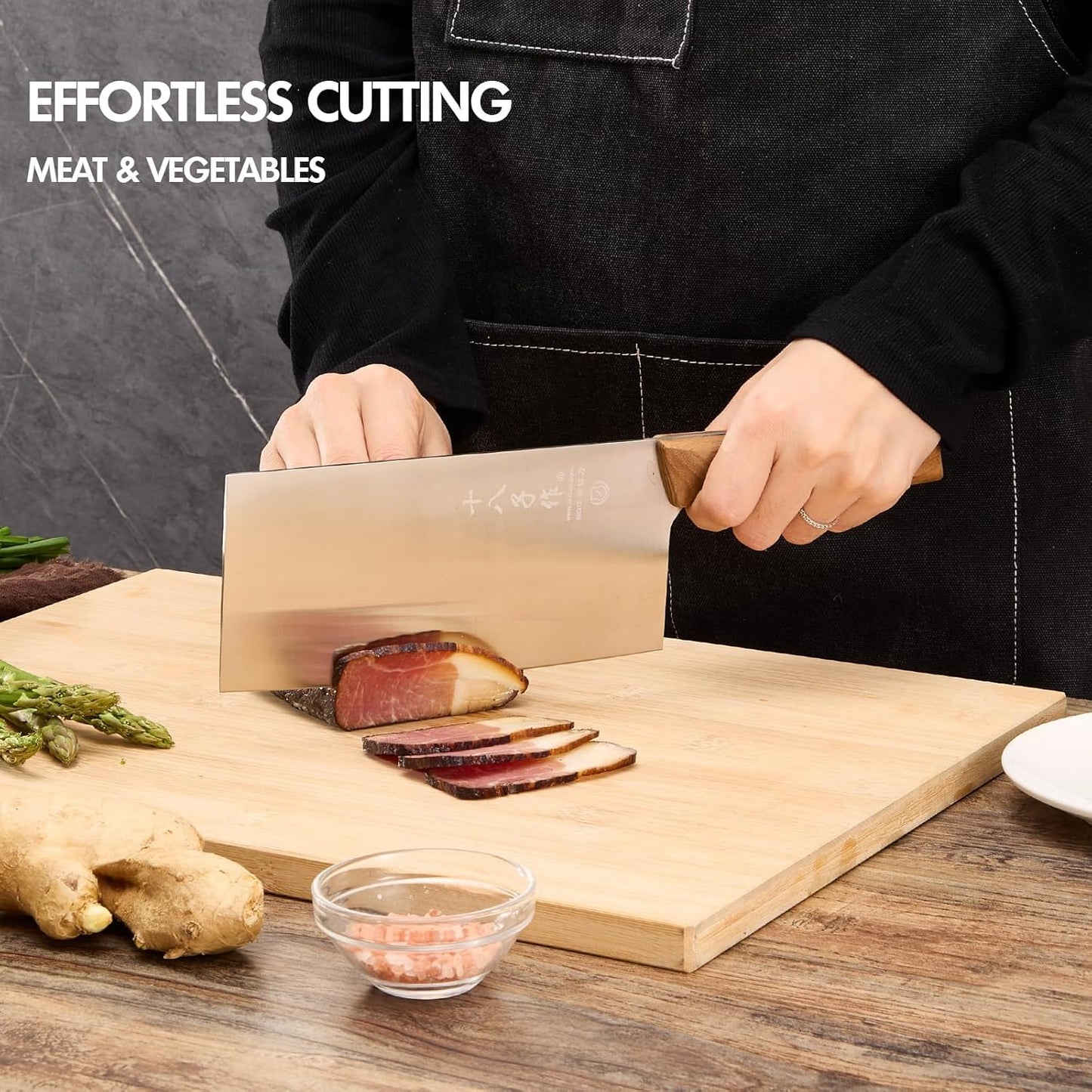 Meat Cleaver Set Chinese Style Patterns 7.09”&6.97" Chef Knife Stainless Steel Professional Kitchen Cleaver And Santoku Knife (Kitchen Knife Set 2 Pcs)