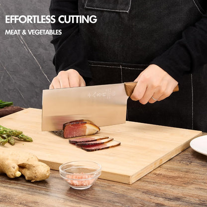 Meat Cleaver Set Chinese Style Patterns 7.09”&6.97" Chef Knife Stainless Steel Professional Kitchen Cleaver And Santoku Knife (Kitchen Knife Set 2 Pcs)