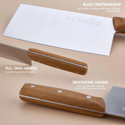 Meat Cleaver Set Chinese Style Patterns 7.09”&6.97" Chef Knife Stainless Steel Professional Kitchen Cleaver And Santoku Knife (Kitchen Knife Set 2 Pcs)