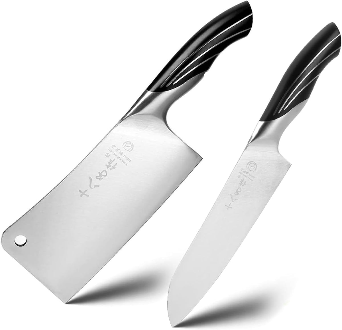 Meat Cleaver Set Chinese Style Patterns 7.09”&6.97" Chef Knife Stainless Steel Professional Kitchen Cleaver And Santoku Knife (Kitchen Knife Set 2 Pcs)