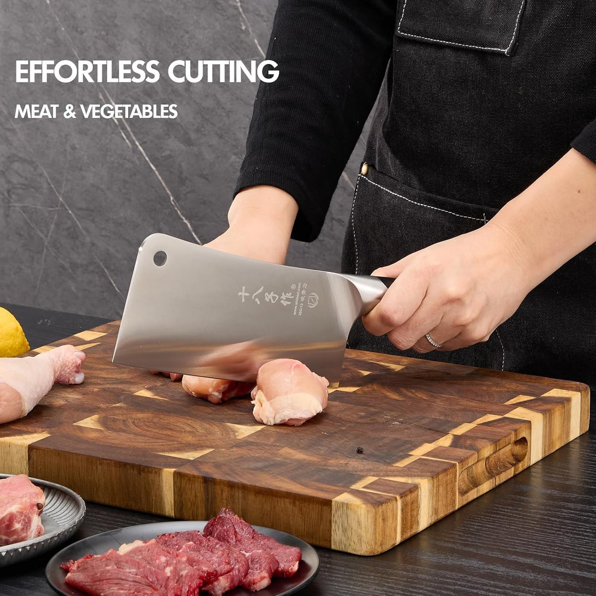 Meat Cleaver Set Chinese Style Patterns 7.09”&6.97" Chef Knife Stainless Steel Professional Kitchen Cleaver And Santoku Knife (Kitchen Knife Set 2 Pcs)