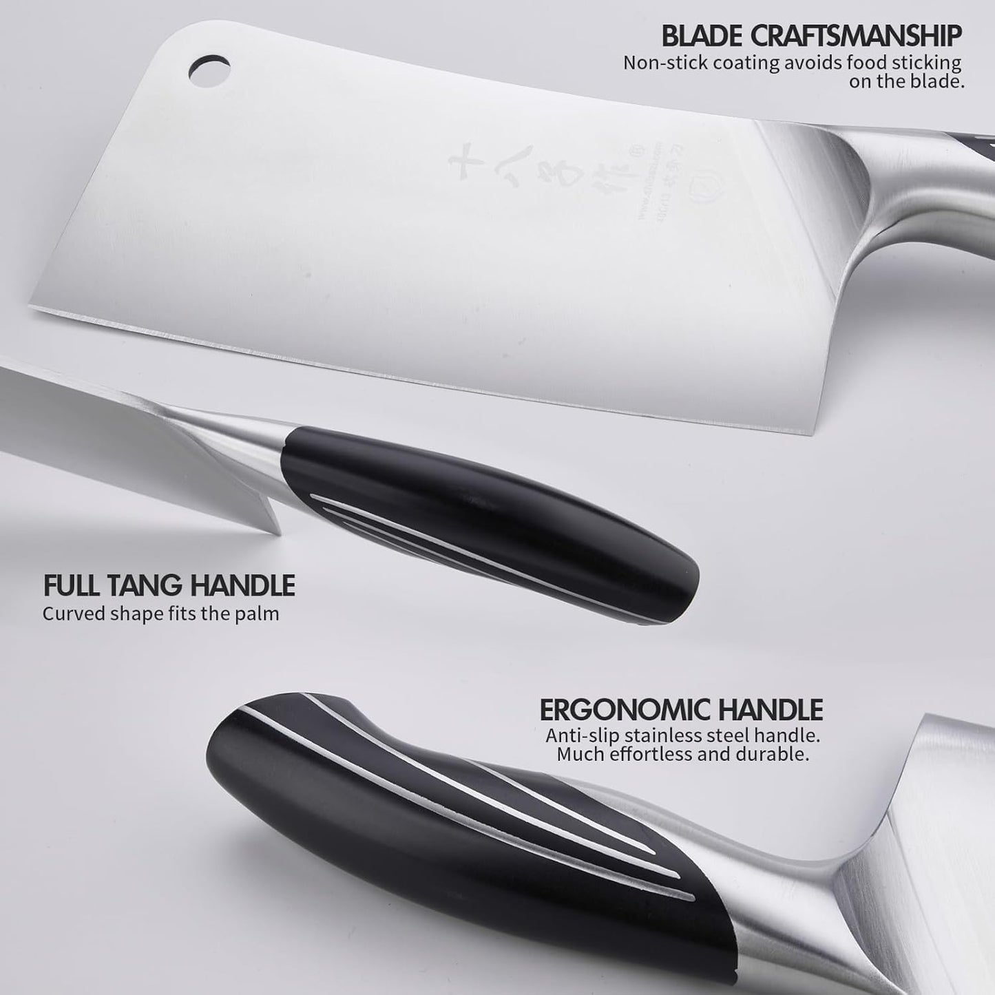 Meat Cleaver Set Chinese Style Patterns 7.09”&6.97" Chef Knife Stainless Steel Professional Kitchen Cleaver And Santoku Knife (Kitchen Knife Set 2 Pcs)