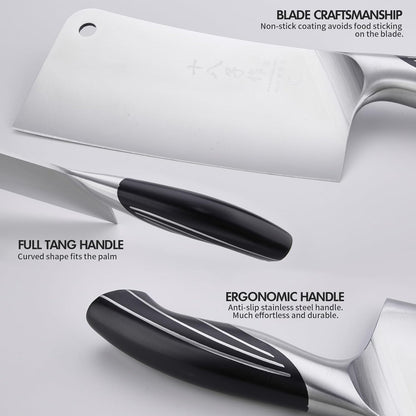 Meat Cleaver Set Chinese Style Patterns 7.09”&6.97" Chef Knife Stainless Steel Professional Kitchen Cleaver And Santoku Knife (Kitchen Knife Set 2 Pcs)