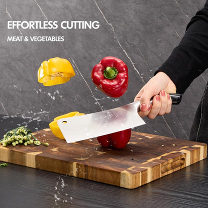 Meat Cleaver Set Chinese Style Patterns 7.09”&6.97" Chef Knife Stainless Steel Professional Kitchen Cleaver And Santoku Knife (Kitchen Knife Set 2 Pcs)