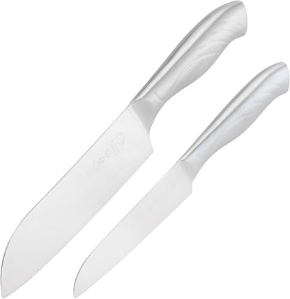 Meat Cleaver Set Chinese Style Patterns 7.09”&6.97" Chef Knife Stainless Steel Professional Kitchen Cleaver And Santoku Knife (Kitchen Knife Set 2 Pcs)