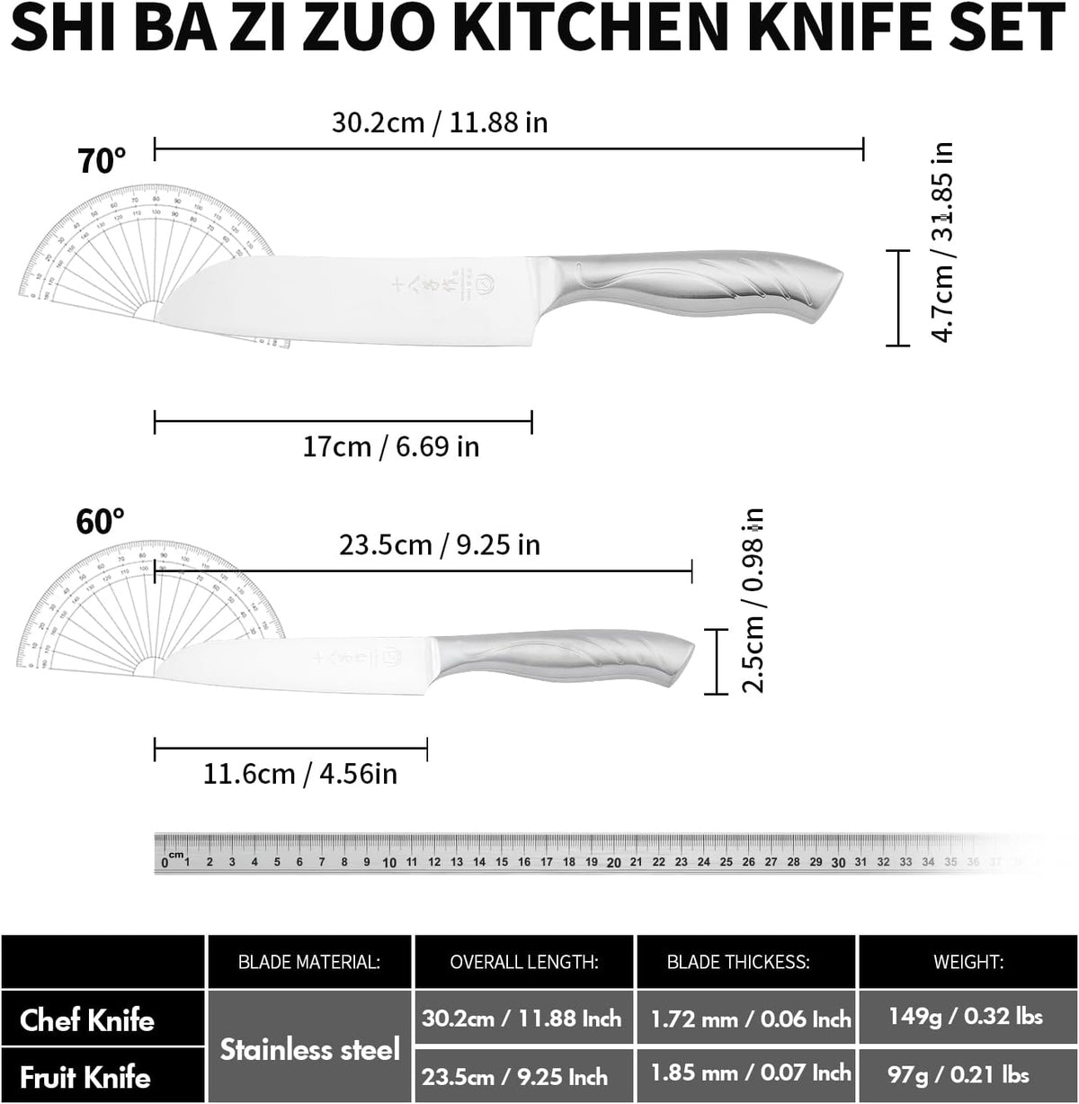 Meat Cleaver Set Chinese Style Patterns 7.09”&6.97" Chef Knife Stainless Steel Professional Kitchen Cleaver And Santoku Knife (Kitchen Knife Set 2 Pcs)