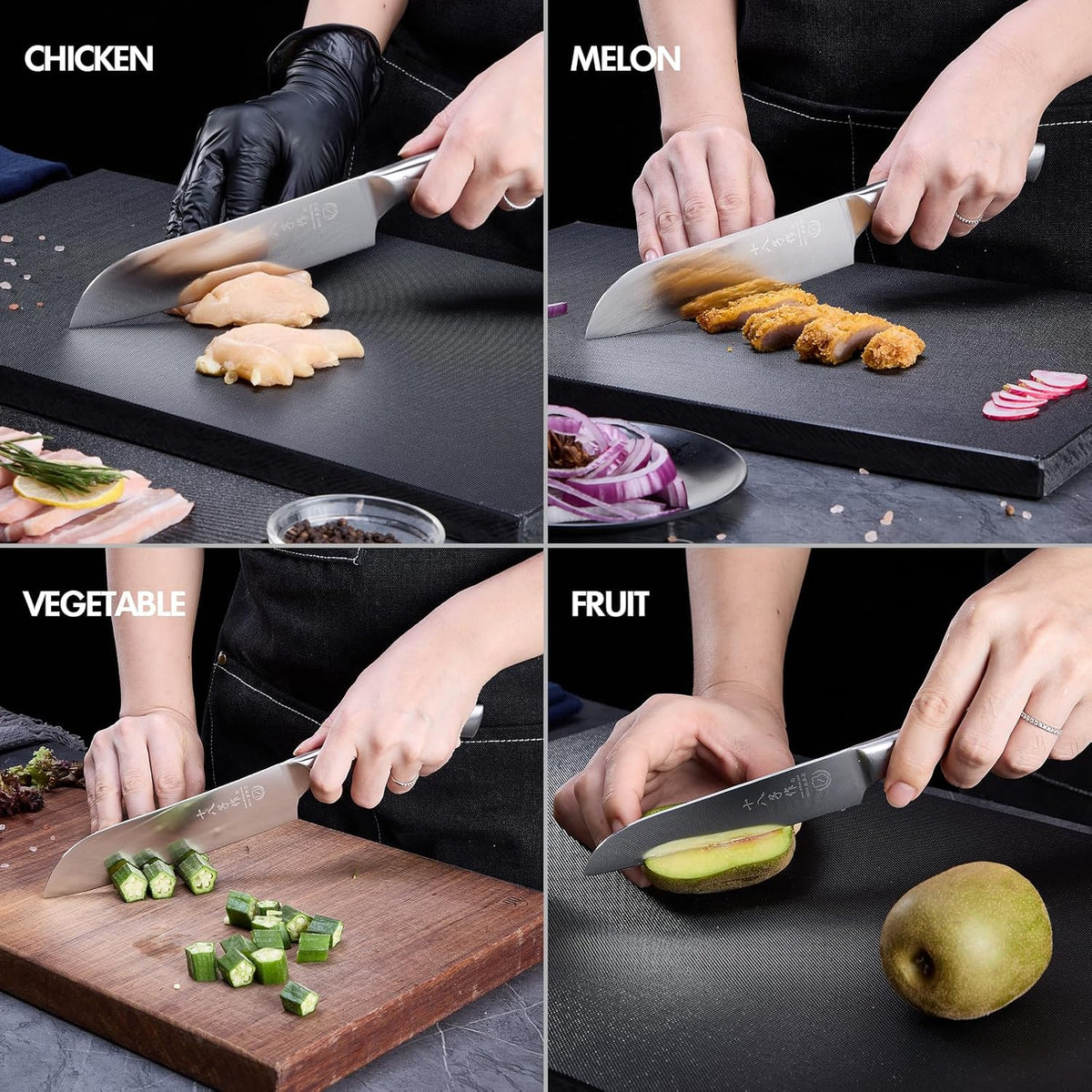 Meat Cleaver Set Chinese Style Patterns 7.09”&6.97" Chef Knife Stainless Steel Professional Kitchen Cleaver And Santoku Knife (Kitchen Knife Set 2 Pcs)