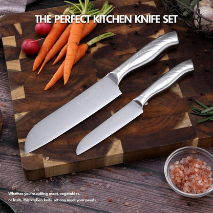 Meat Cleaver Set Chinese Style Patterns 7.09”&6.97" Chef Knife Stainless Steel Professional Kitchen Cleaver And Santoku Knife (Kitchen Knife Set 2 Pcs)