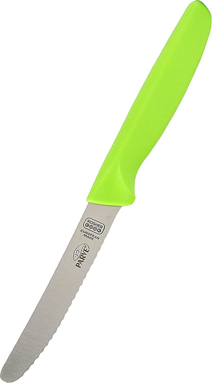 Dairy Blue Kitchen Knife - 4.5” Steak and Vegetable Knife - Razor Sharp Curved Tip, Serrated Edge - Color Coded Kitchen Tools