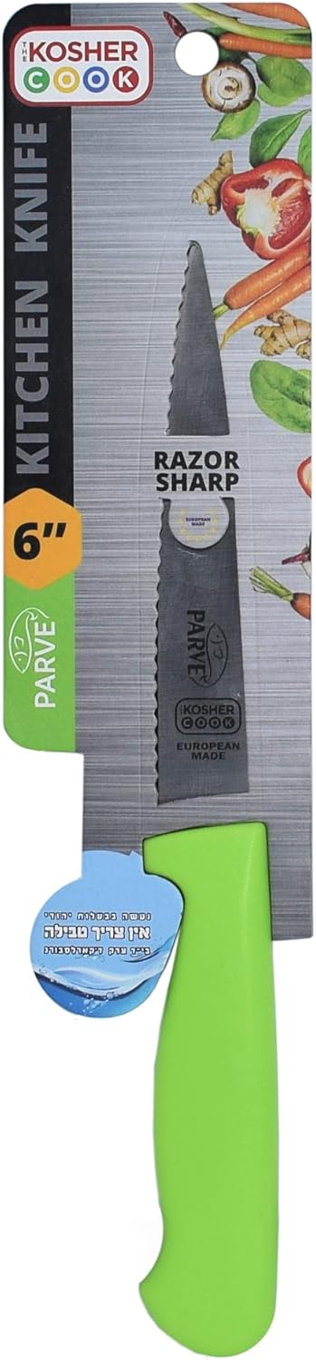 Dairy Blue Kitchen Knife - 4.5” Steak and Vegetable Knife - Razor Sharp Curved Tip, Serrated Edge - Color Coded Kitchen Tools