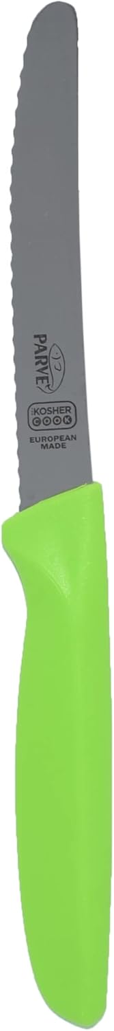 Dairy Blue Kitchen Knife - 4.5” Steak and Vegetable Knife - Razor Sharp Curved Tip, Serrated Edge - Color Coded Kitchen Tools