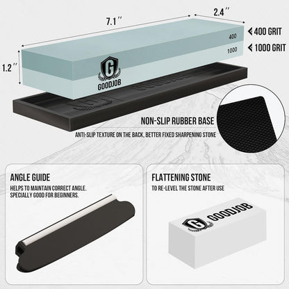 Knife Sharpening Stone Kit - Premium Japanese Whetstone Knife Sharpener Stones Set - Dual Grit 400/1000 Water Stones with Non-Slip Silicone Base, Angle Guide, Flattening Stone