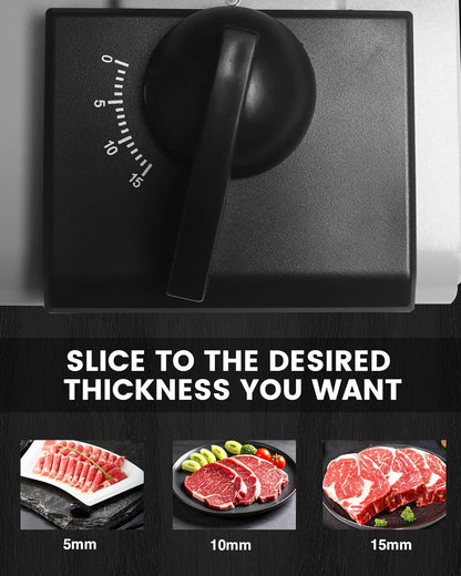 200W Electric Meat Slicer, 2 Removable 7.5" Stainless Steel Blades | 0-12mm Thickness Adjustable Deli Food Slicer for Home Use, SS Tray Included, Child Lock Protection, Easy to Clean