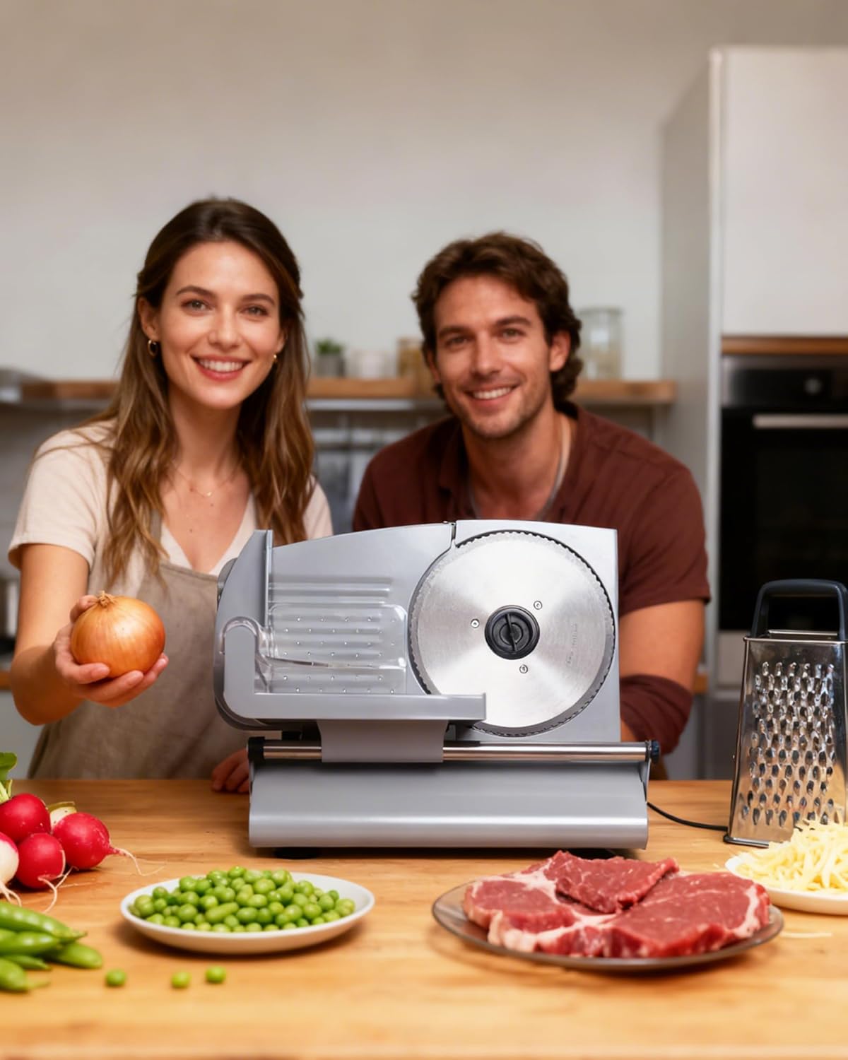 200W Electric Meat Slicer, 2 Removable 7.5" Stainless Steel Blades | 0-12mm Thickness Adjustable Deli Food Slicer for Home Use, SS Tray Included, Child Lock Protection, Easy to Clean