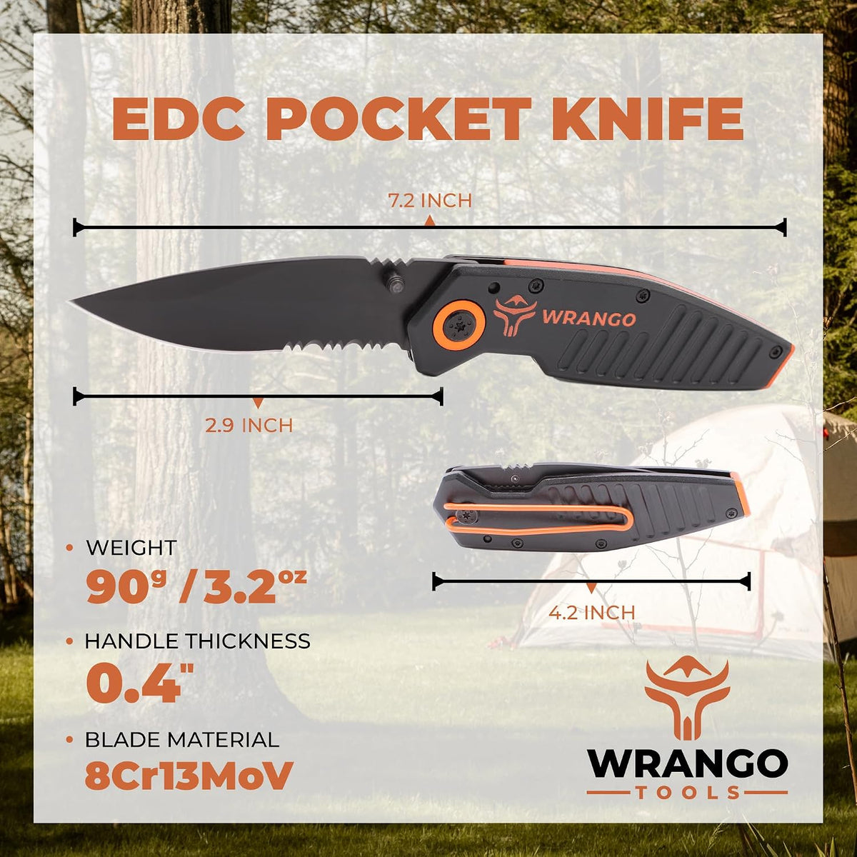 EDC Pocket Knife - Compact Every Day Carry Tactical Pocket Knife - 2.9" 8Cr13MoV Drop Point Partially Serrated Blade - Lightweight 3.2oz - Folding Knife