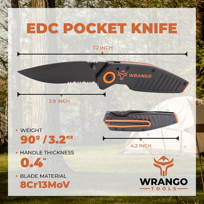 EDC Pocket Knife - Compact Every Day Carry Tactical Pocket Knife - 2.9" 8Cr13MoV Drop Point Partially Serrated Blade - Lightweight 3.2oz - Folding Knife