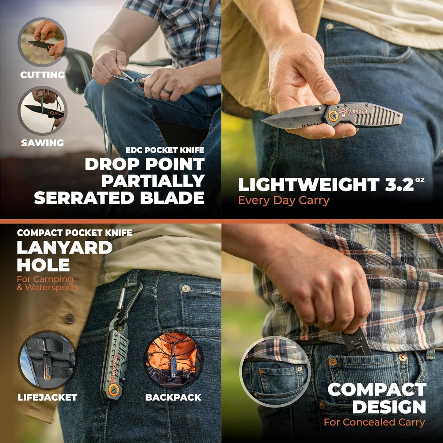 EDC Pocket Knife - Compact Every Day Carry Tactical Pocket Knife - 2.9" 8Cr13MoV Drop Point Partially Serrated Blade - Lightweight 3.2oz - Folding Knife