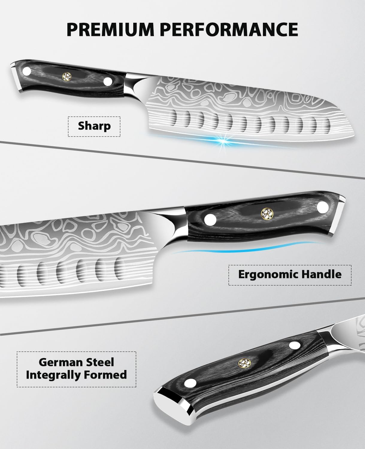 Kitchen Knife Set, 5.5in+7in Santoku Knives, High-Carbon German EN1.4116 Stainless Steel, Sharp Cooking Knives, Kitchen Knifes and Knife Sharpener, Finger Protection Gift Box