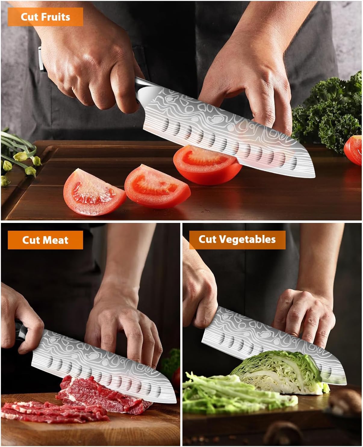 Kitchen Knife Set, 5.5in+7in Santoku Knives, High-Carbon German EN1.4116 Stainless Steel, Sharp Cooking Knives, Kitchen Knifes and Knife Sharpener, Finger Protection Gift Box