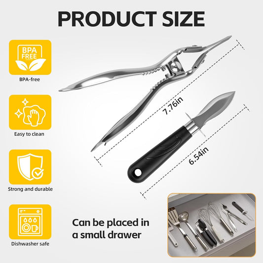 Oyster Shucker Machine,New Stainless Steel Handheld Oyster Shucking Kit | No assembly required, space-saving, dishwasher-safe, preserves oyster juices, and less likely to leave shell fragments
