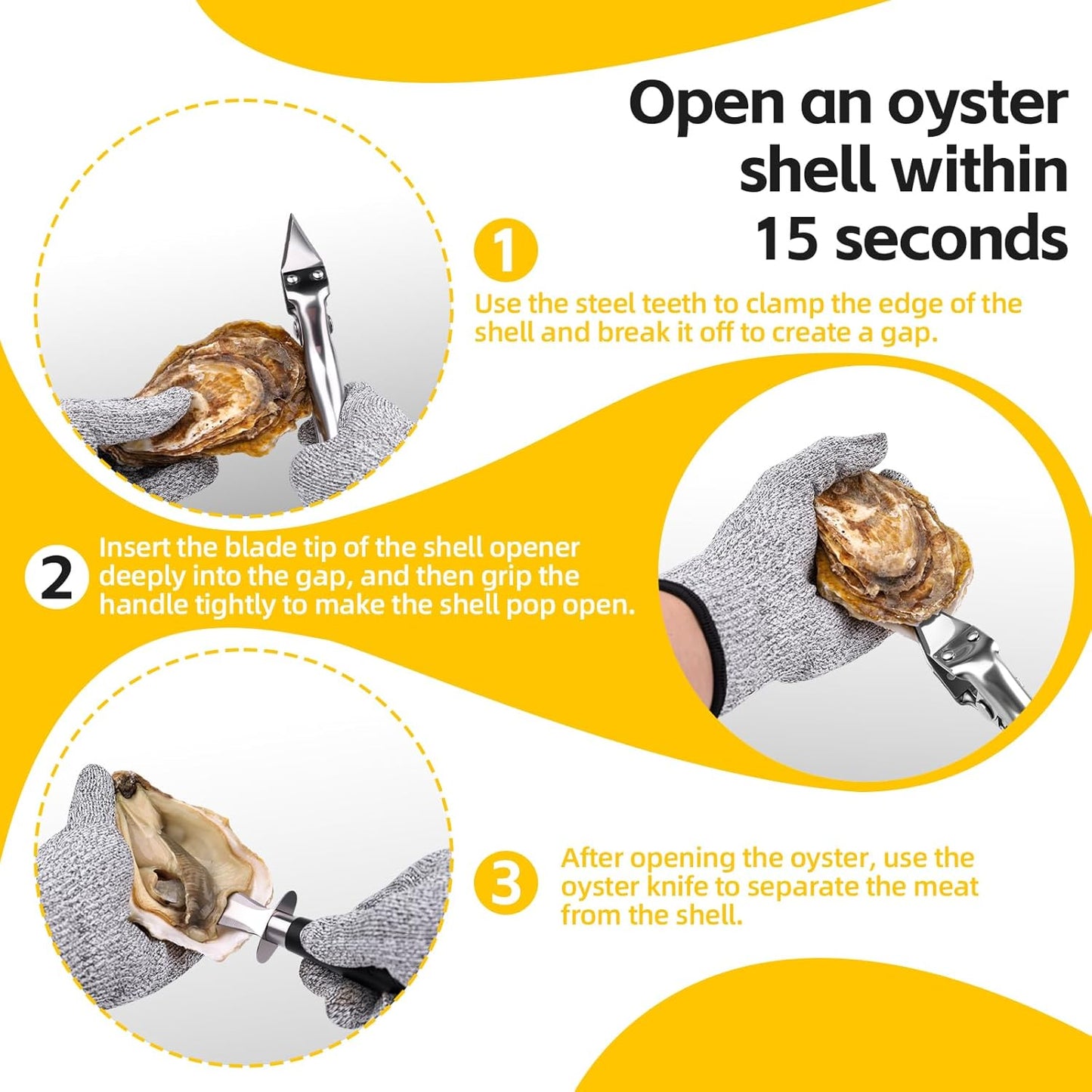 Oyster Shucker Machine,New Stainless Steel Handheld Oyster Shucking Kit | No assembly required, space-saving, dishwasher-safe, preserves oyster juices, and less likely to leave shell fragments