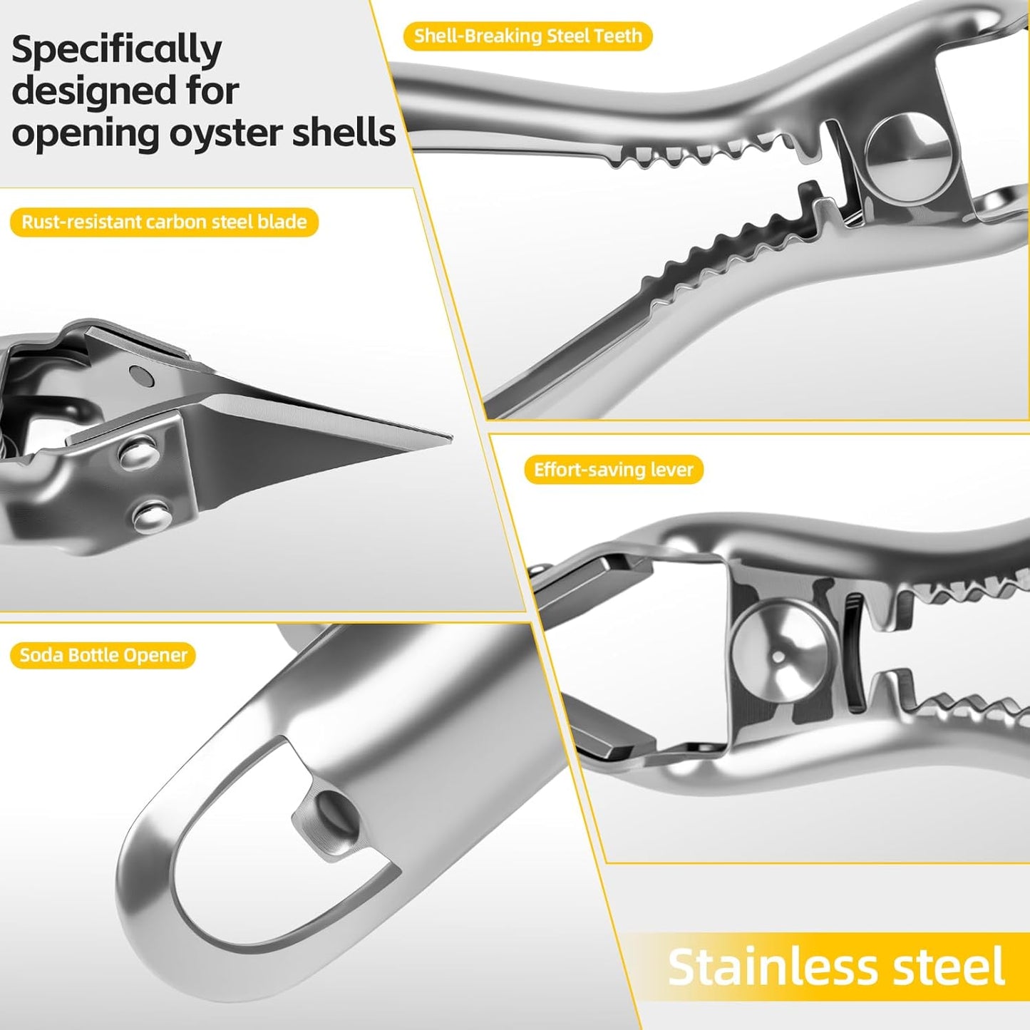 Oyster Shucker Machine,New Stainless Steel Handheld Oyster Shucking Kit | No assembly required, space-saving, dishwasher-safe, preserves oyster juices, and less likely to leave shell fragments