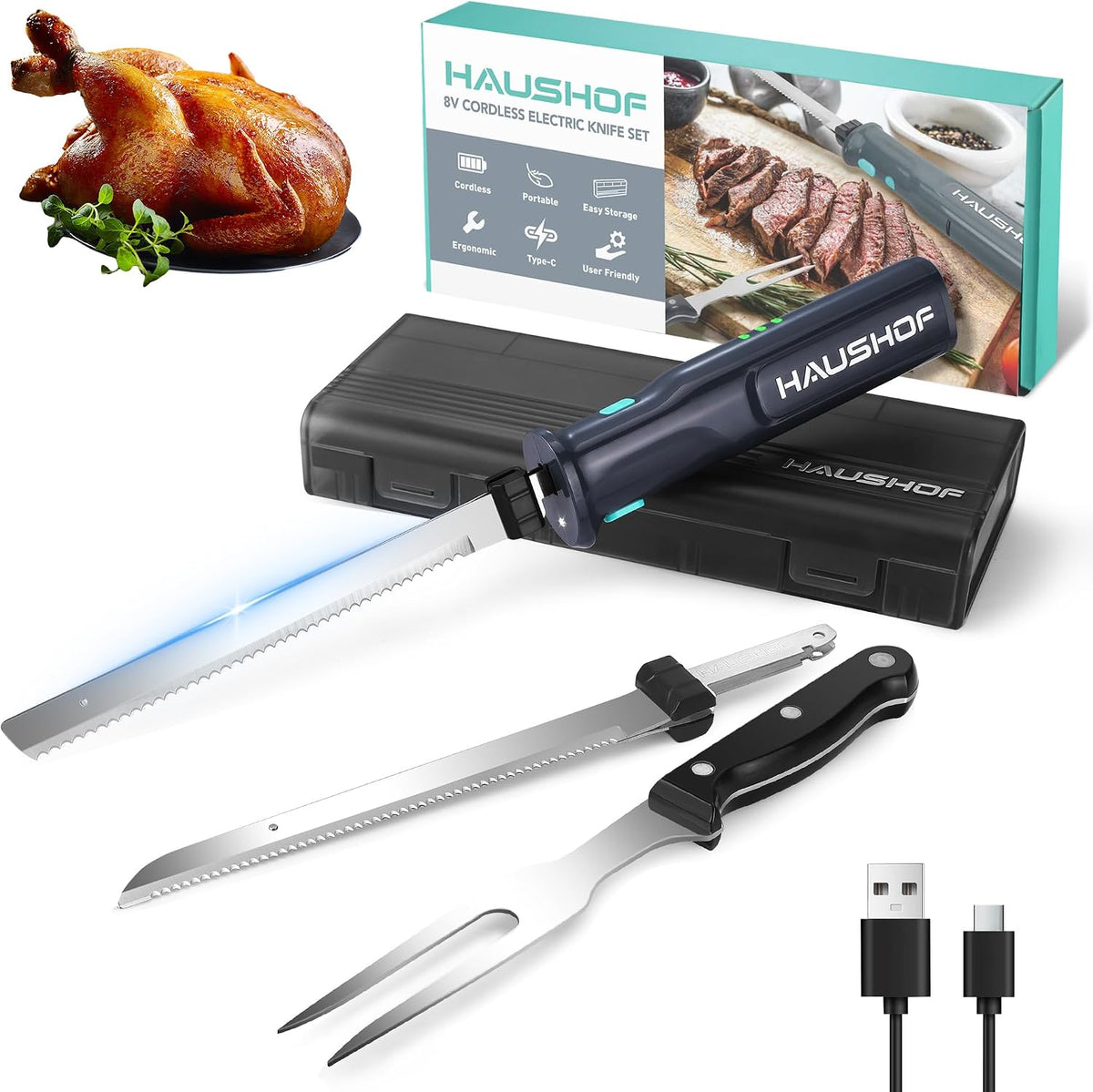 Cordless Electric Knife Set with Storage Case