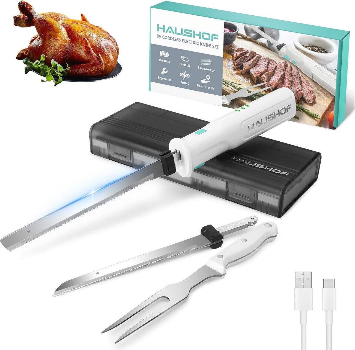 Cordless Electric Knife Set with Storage Case