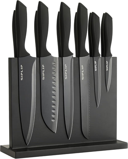 Kitchen knife set with Magnetic knife holder, 15 pieces high carbon stainless steel sharp kitchen knife set including chef's knife, bread knife, serrated steak knife set