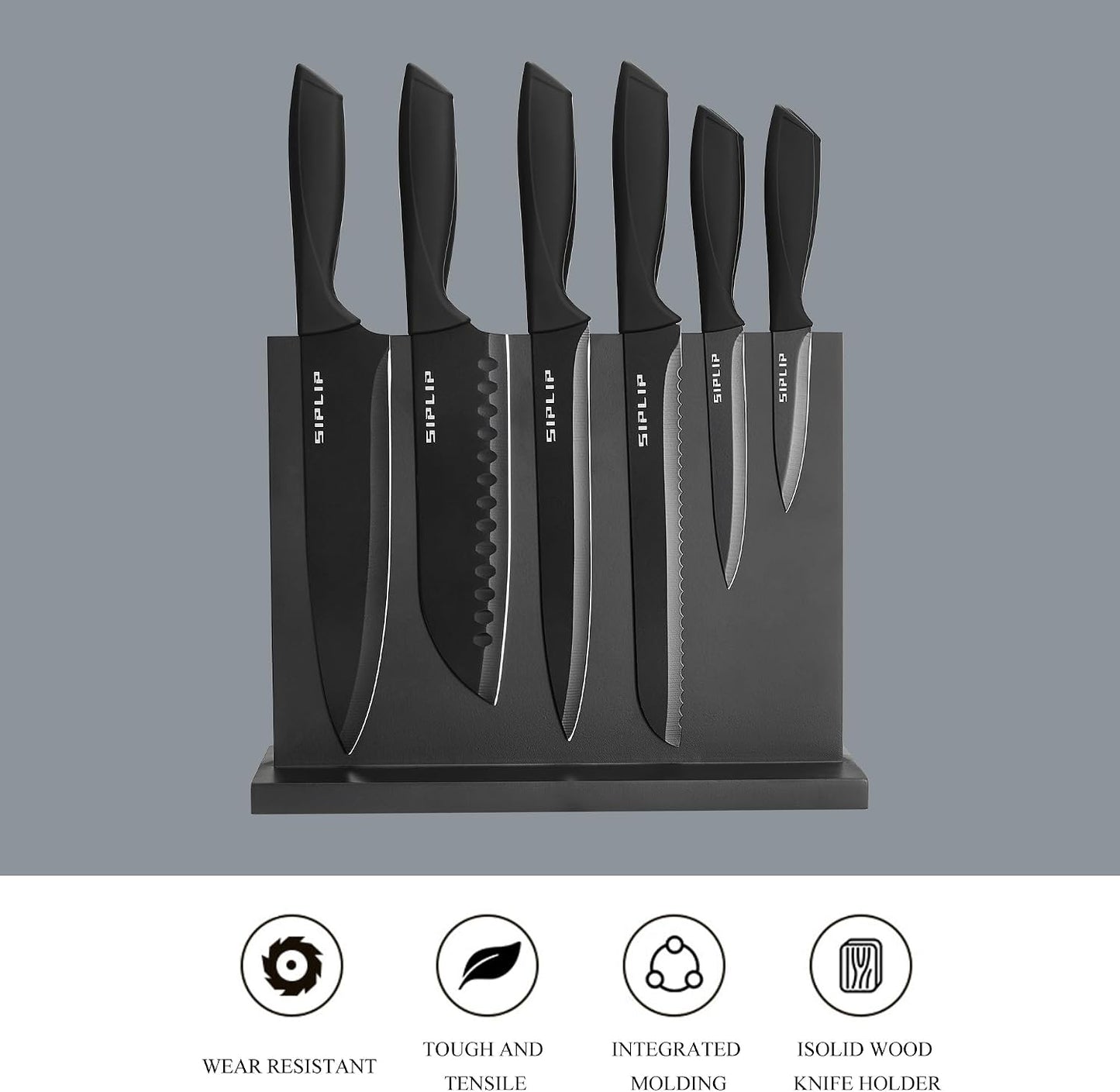 Kitchen knife set with Magnetic knife holder, 15 pieces high carbon stainless steel sharp kitchen knife set including chef's knife, bread knife, serrated steak knife set