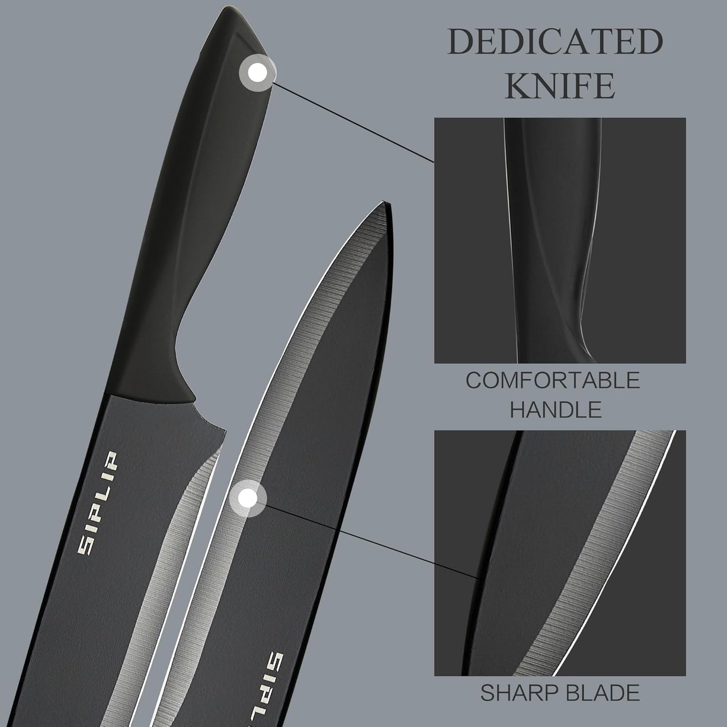 Kitchen knife set with Magnetic knife holder, 15 pieces high carbon stainless steel sharp kitchen knife set including chef's knife, bread knife, serrated steak knife set