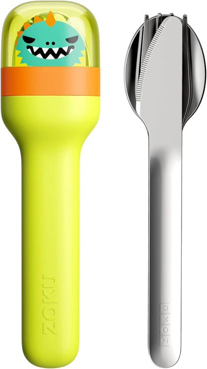 Kids Pocket Utensil Set, Dino - Kids Silverware Set - Stainless Steel Fork, Knife, and Spoon in Case - Portable Design for Travel, School, Work, Picnics, Camping and Outdoor Home Use