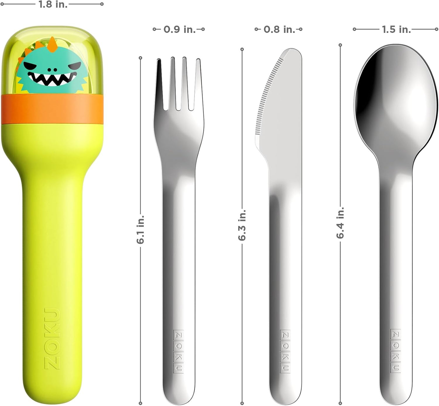 Kids Pocket Utensil Set, Dino - Kids Silverware Set - Stainless Steel Fork, Knife, and Spoon in Case - Portable Design for Travel, School, Work, Picnics, Camping and Outdoor Home Use