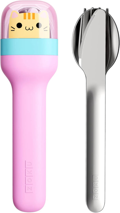 Kids Pocket Utensil Set, Dino - Kids Silverware Set - Stainless Steel Fork, Knife, and Spoon in Case - Portable Design for Travel, School, Work, Picnics, Camping and Outdoor Home Use