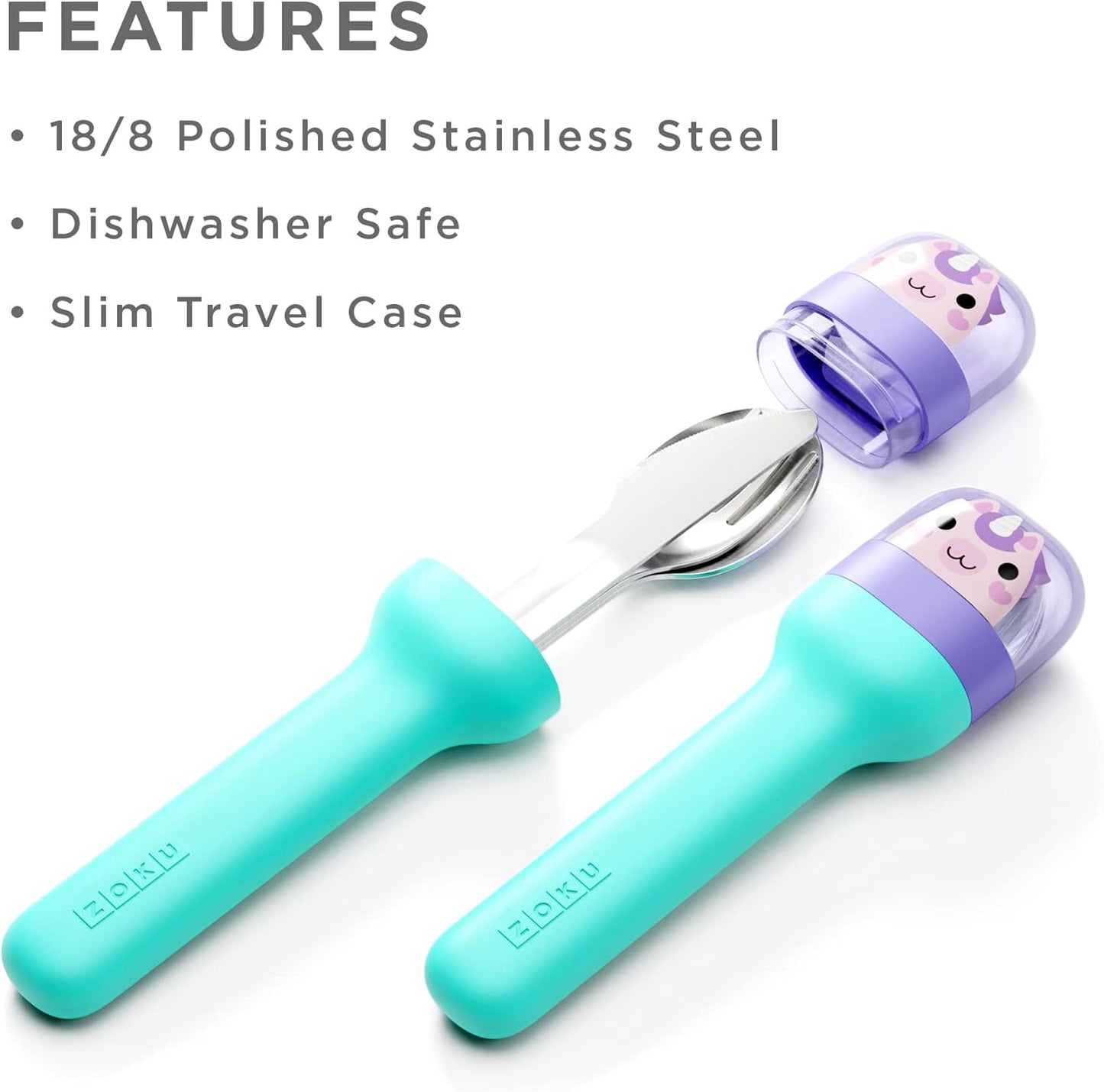 Kids Pocket Utensil Set, Dino - Kids Silverware Set - Stainless Steel Fork, Knife, and Spoon in Case - Portable Design for Travel, School, Work, Picnics, Camping and Outdoor Home Use