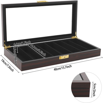 Knife Display Case, 22 Slot Storage Box, 3-Tier Lockable, Showcase & Organizer with Ebony Veneer and Real Glass Window Top for Pocket Knives, Men Gift, 15.7 * 7.6 * 4.7 in (Walnut Color, 3 Tiers)