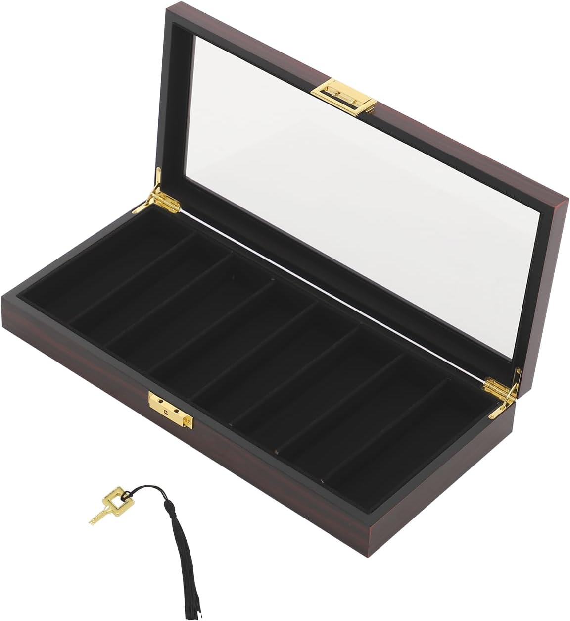 Knife Display Case, 22 Slot Storage Box, 3-Tier Lockable, Showcase & Organizer with Ebony Veneer and Real Glass Window Top for Pocket Knives, Men Gift, 15.7 * 7.6 * 4.7 in (Walnut Color, 3 Tiers)