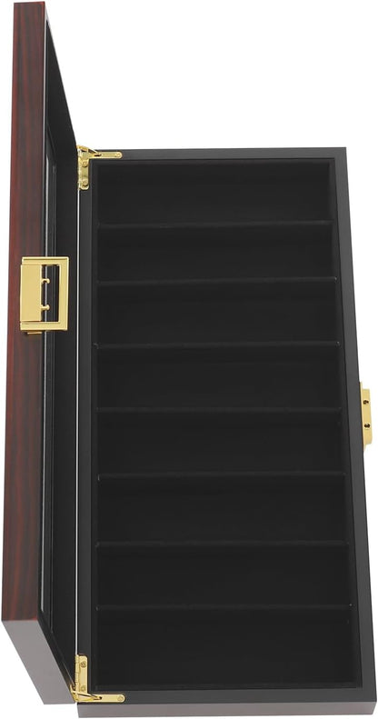 Knife Display Case, 22 Slot Storage Box, 3-Tier Lockable, Showcase & Organizer with Ebony Veneer and Real Glass Window Top for Pocket Knives, Men Gift, 15.7 * 7.6 * 4.7 in (Walnut Color, 3 Tiers)